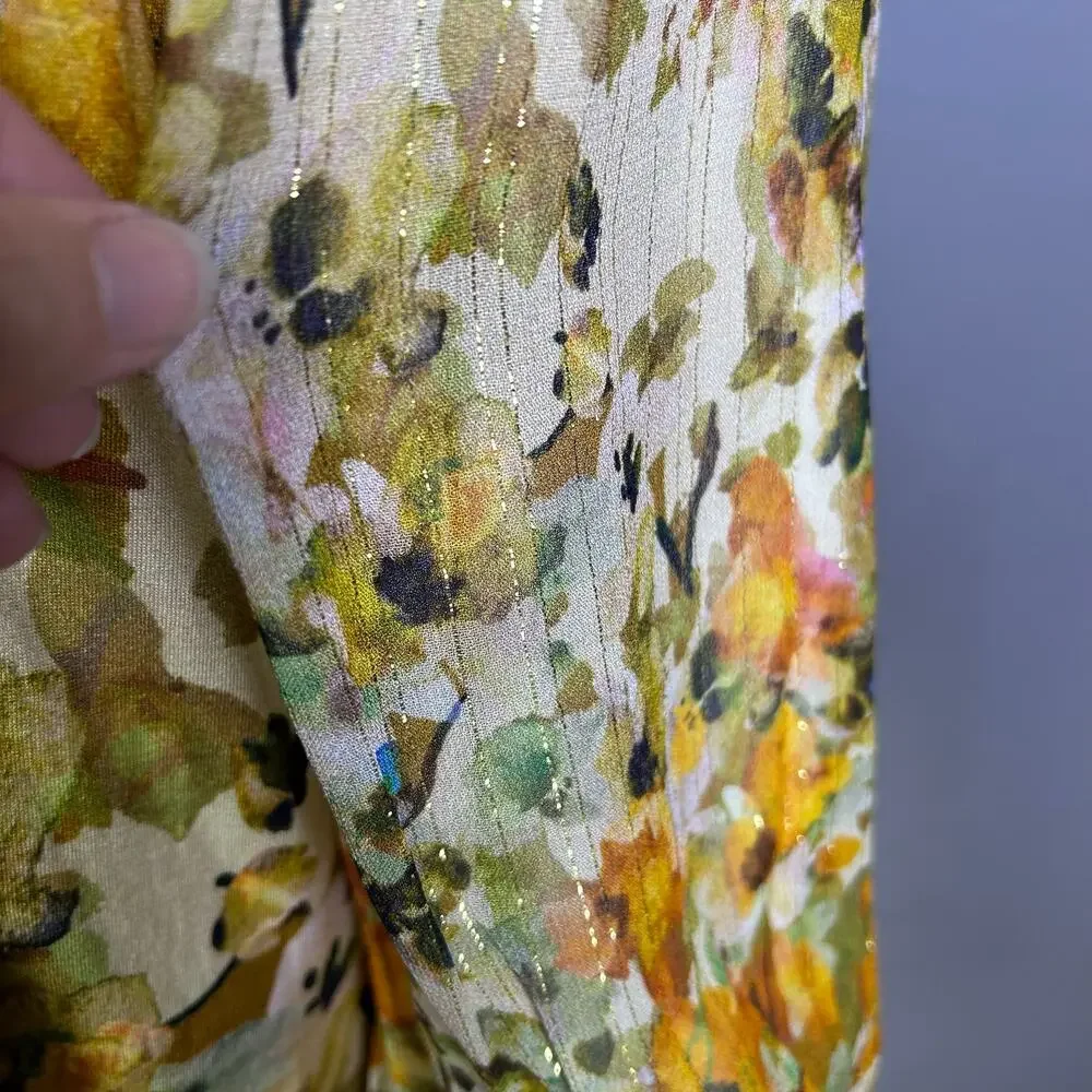 Blank London + Anthropologie top small boho cottagecore puff metallic yellow